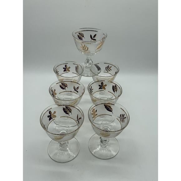 MCM Libbey Golden Foliage 8 Oz Sherbert Dessert Glasses Set Of 7 - Picture 2 of 3